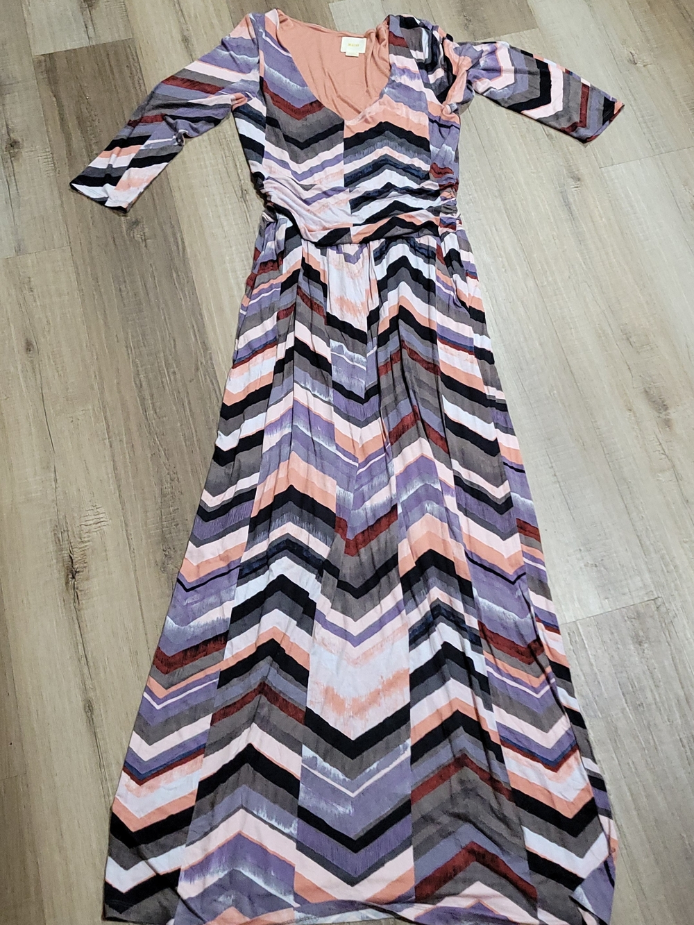 Striped Chevron Maxi Dress in Pink, Gray & Black